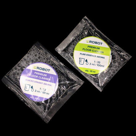 4Robot detergent pentru aspiratoare robot cu funcție de mop – Set avantajos de mostre Pure Essence + Blackcurrant (2×20 ml)